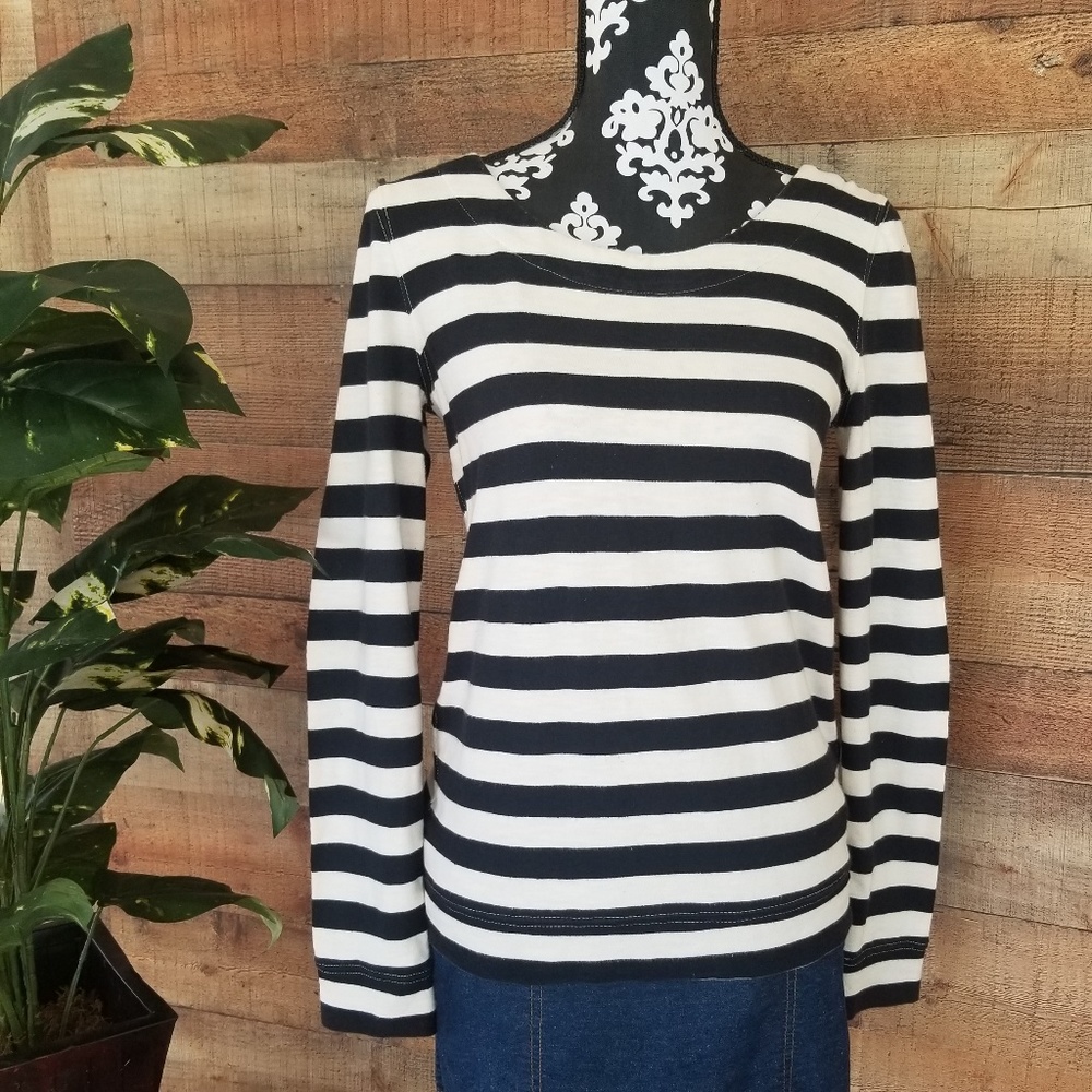 J. Crew Black & White Striped Long Sleeve Top XS